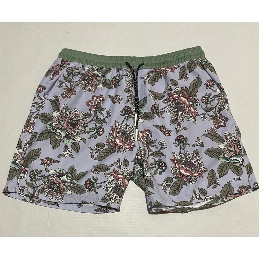 Lost Enterprises Floral Beach Shorts Mens Size XL Drawstring Stretch Beach‎